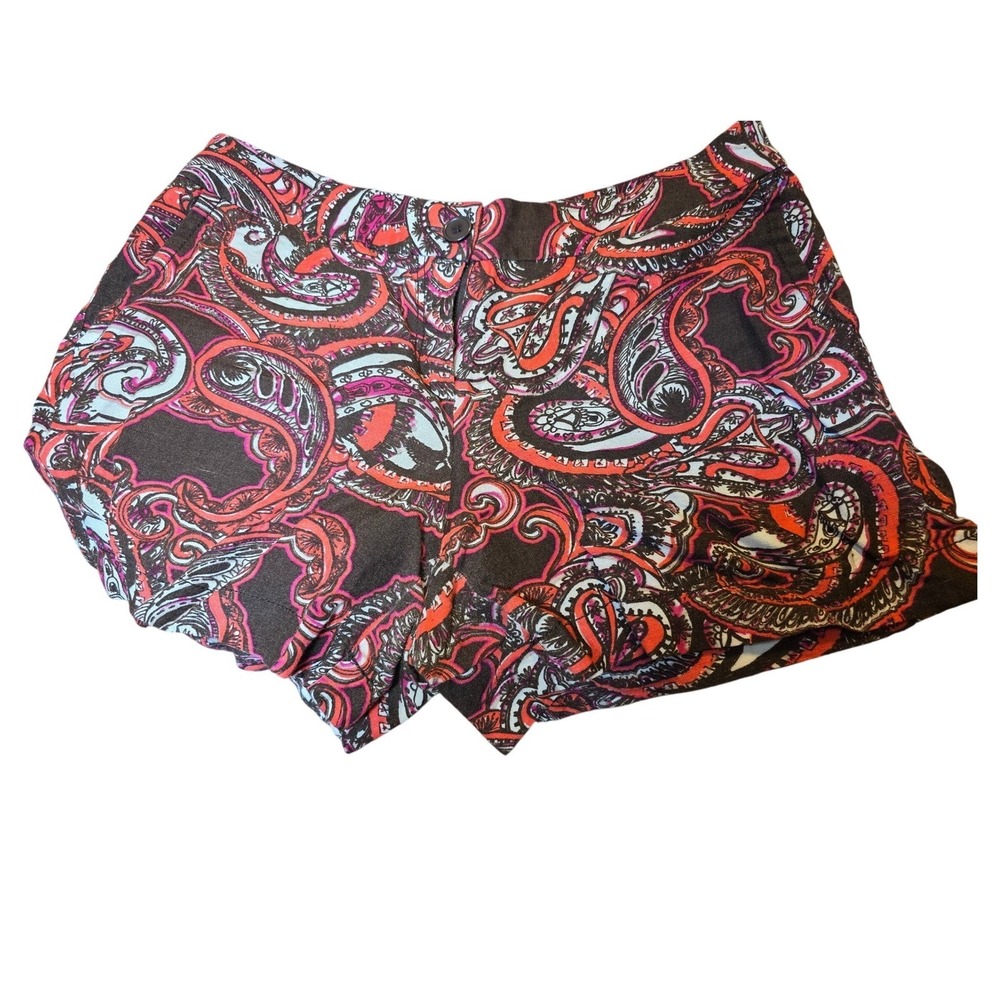 Madison Paisley Shorts Womens 10 Pink Orange Linen Blend Excellent Casual‎ Boho